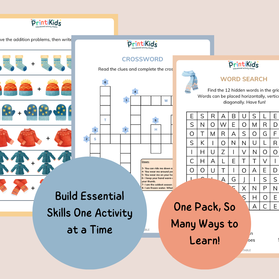 Complete Winter Activity Pack – 35 Printable Worksheets & Games – Grade 1–2