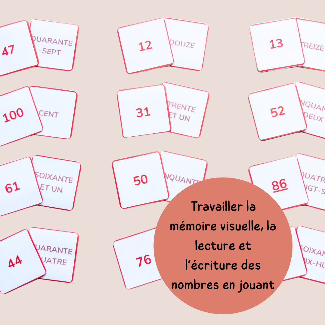 Memory des nombres jusqu’à 100 - Jeu de chiffres et lettres CP CE1