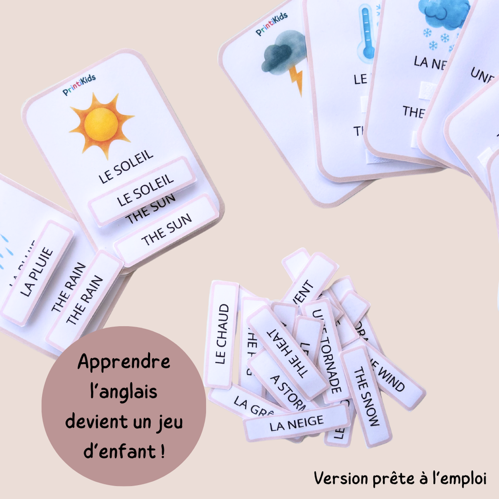 🇫🇷🇬🇧 Cartes météo bilingues français anglais – activité de manipulation - GS CP