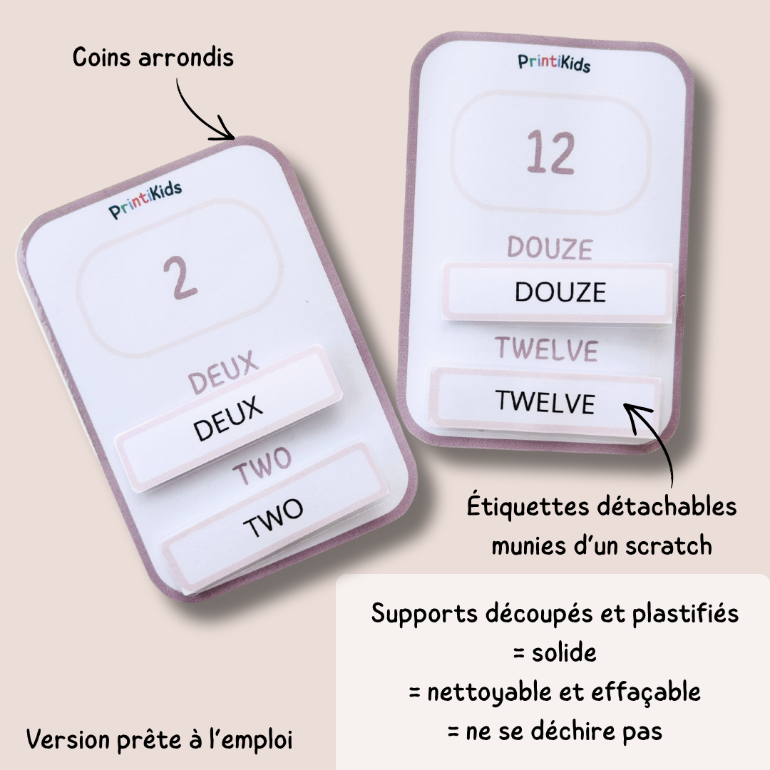 🇫🇷🇬🇧 Cartes nombres bilingues français anglais à manipuler (1 à 20) – CP CE1 CE2