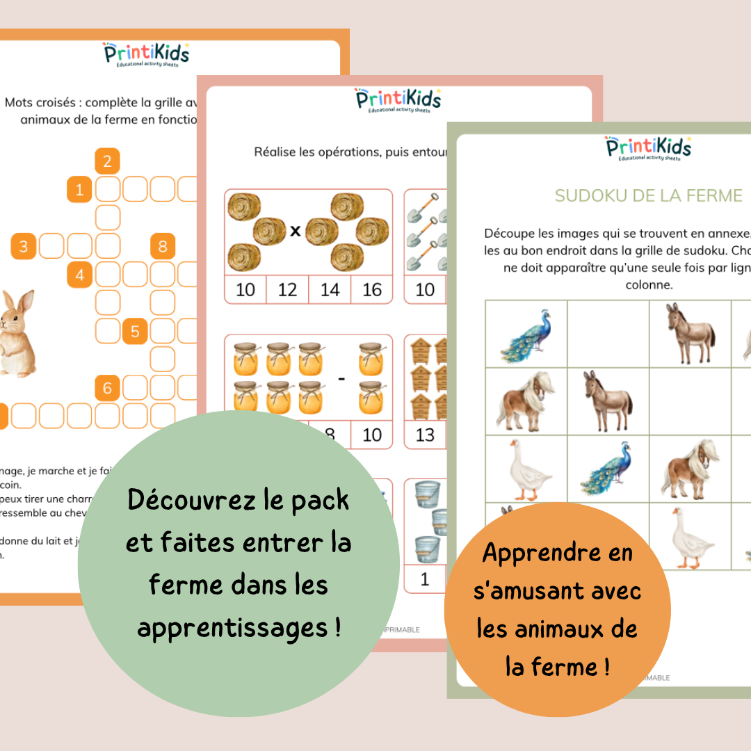 Pack activités de la ferme – Pack de jeux éducatifs et fiches pédagogiques - CP CE1