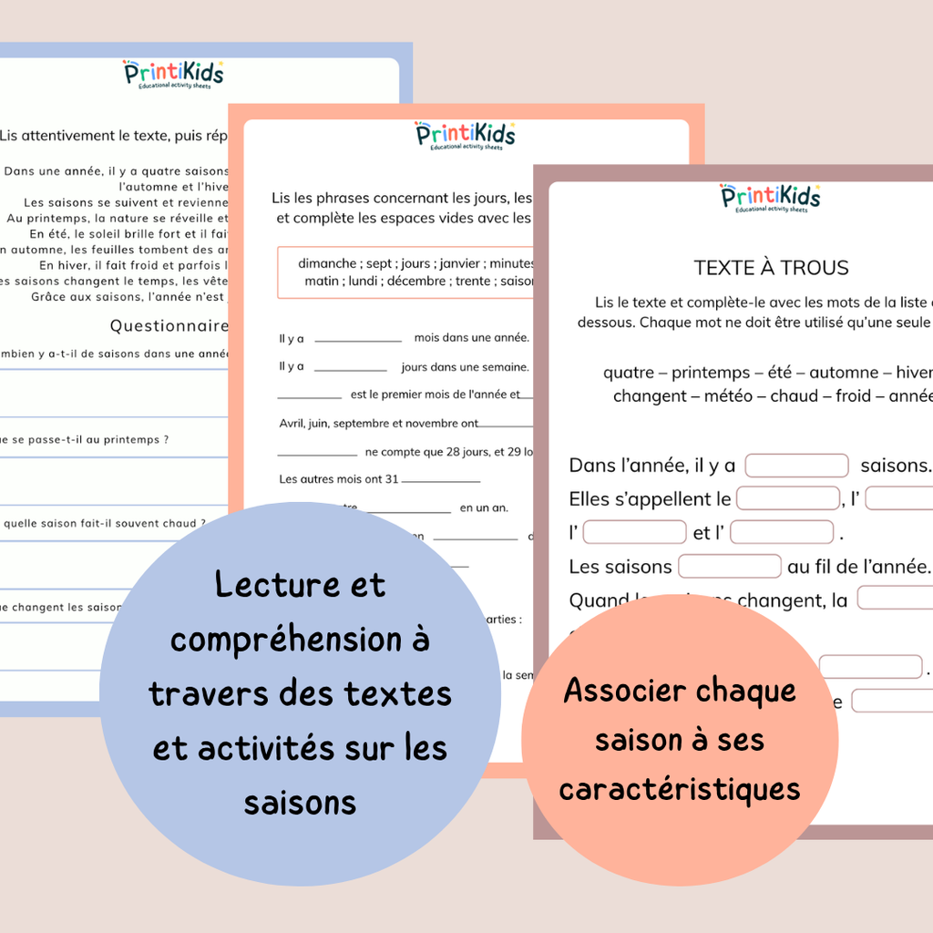 Pack d’activités les saisons – 20 fiches pédagogiques - CP CE1