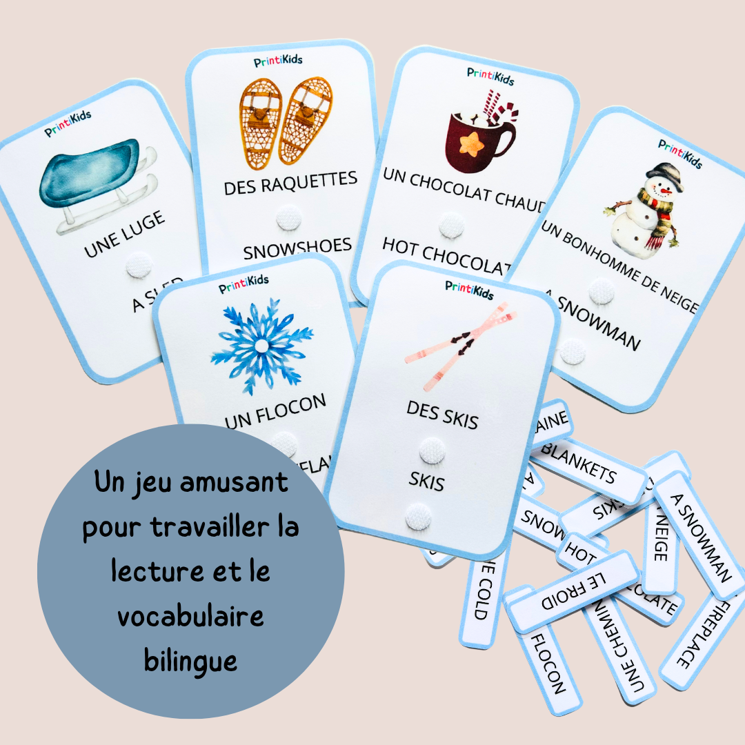 🇫🇷🇬🇧 Cartes de vocabulaire bilingues français anglais – Hiver – GS CP CE1