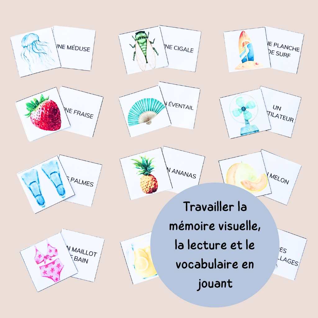 Memory de l'été – Jeu de lecture et vocabulaire CP CE1