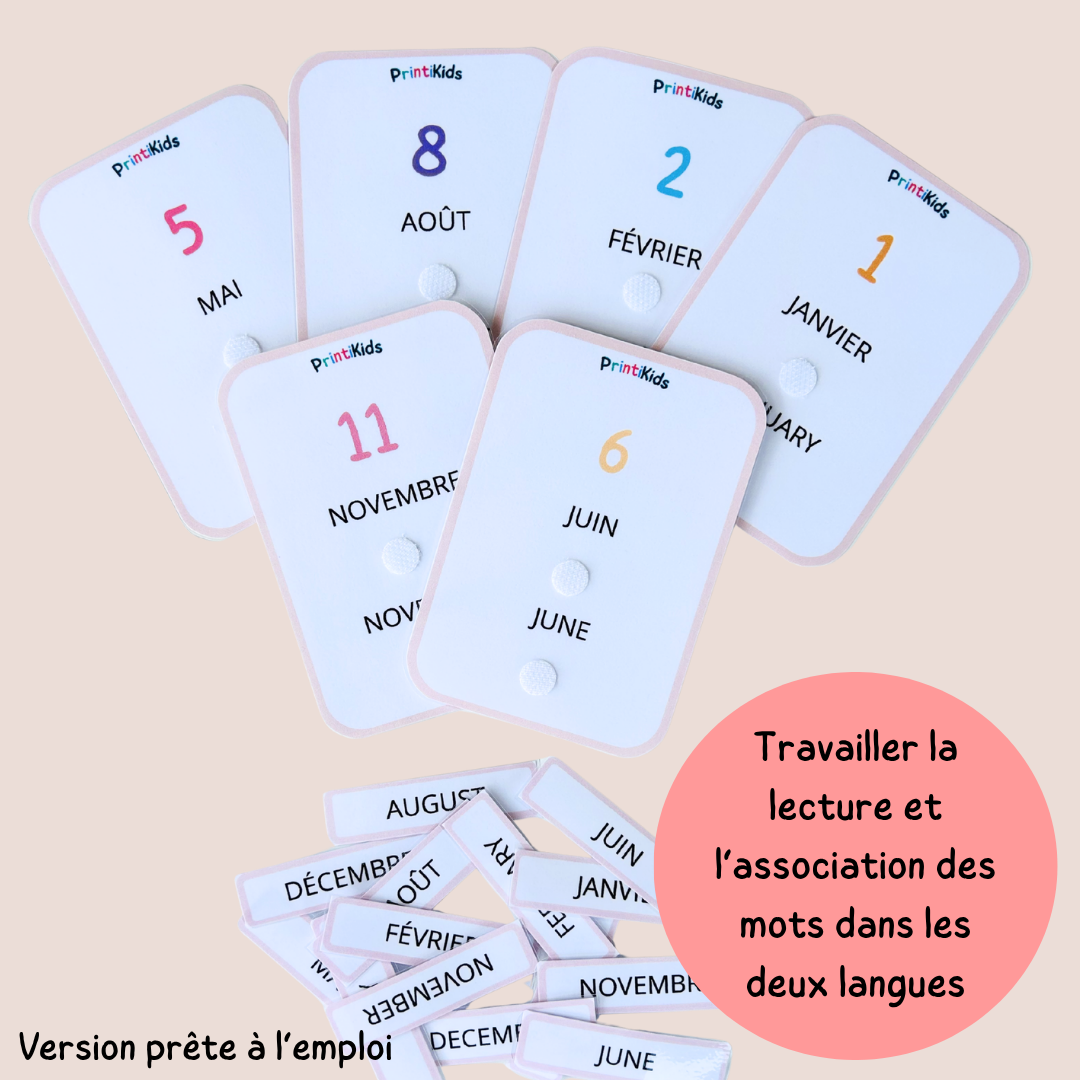 🇫🇷🇬🇧 Les mois de l’année bilingues français anglais – jeu éducatif de manipulation - GS CP CE1