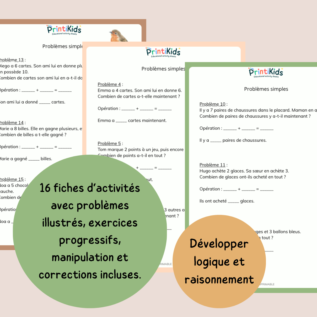 Pack d’additions – problèmes simples et illustrés - CP CE1