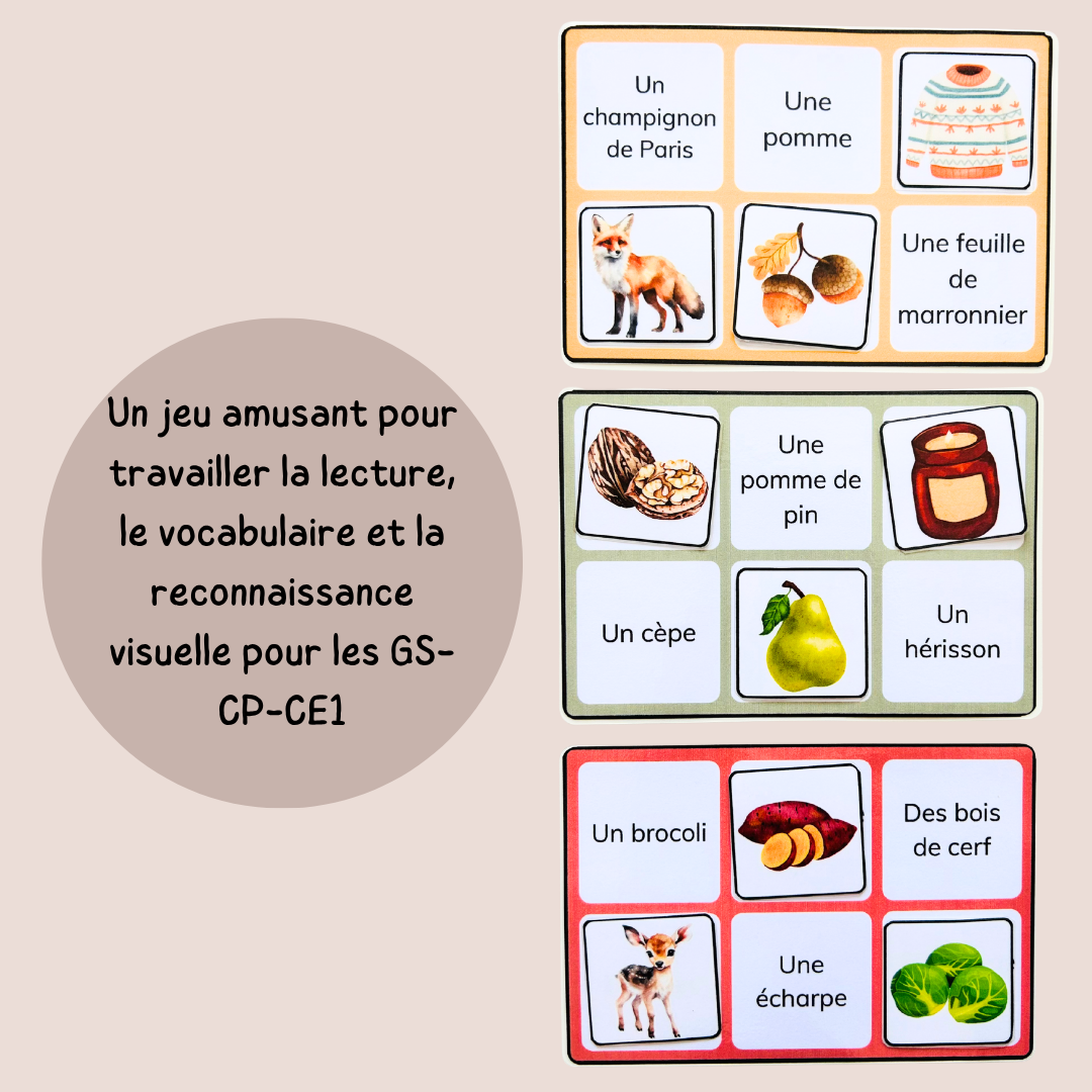 Loto de l'automne – Jeu de lecture et vocabulaire - CP CE1
