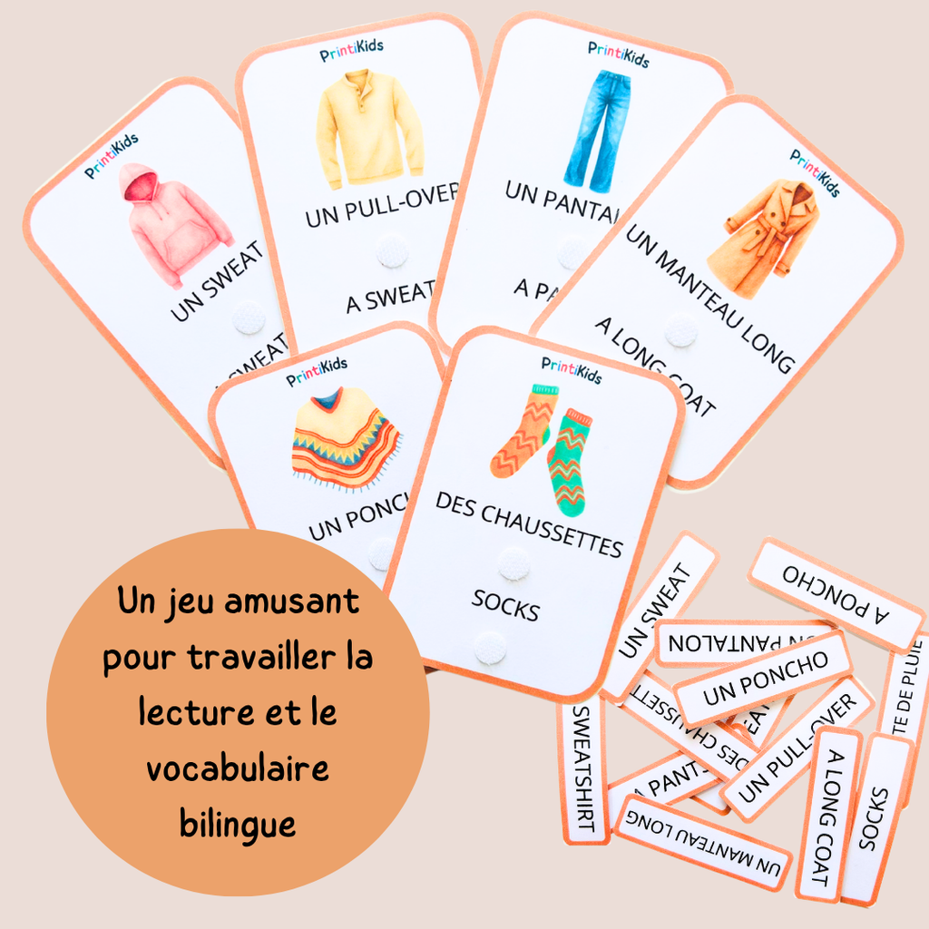 🇫🇷🇬🇧 Cartes de vocabulaire bilingues français anglais - Les vêtements d’automne – GS CP CE1