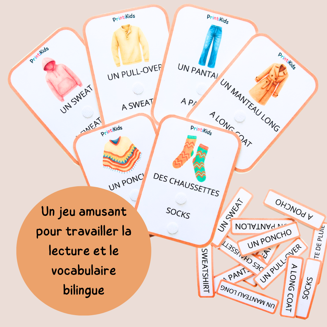 🇫🇷🇬🇧 Cartes de vocabulaire bilingues français anglais - Les vêtements d’automne – GS CP CE1