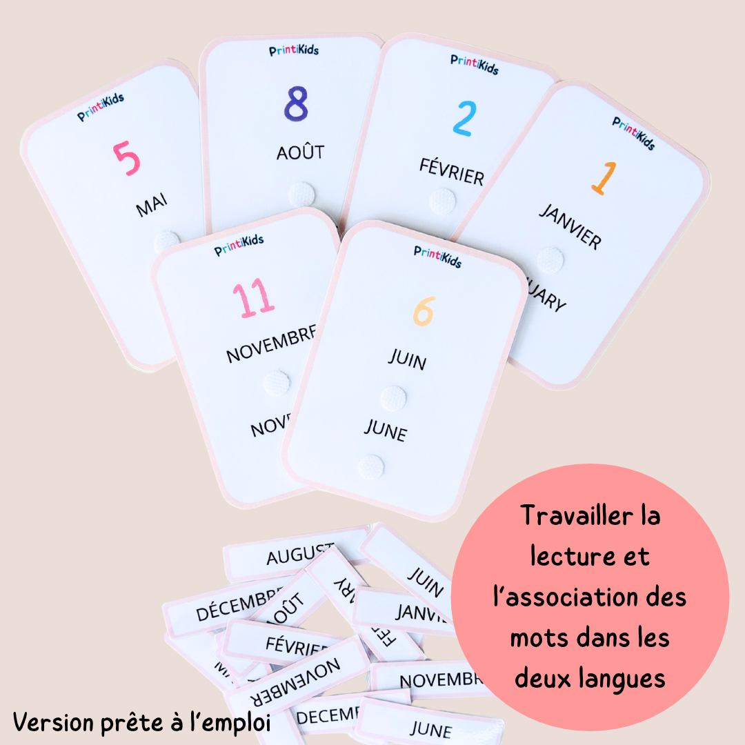🇫🇷🇬🇧 Les mois de l’année bilingues français anglais – jeu éducatif de manipulation - GS CP CE1