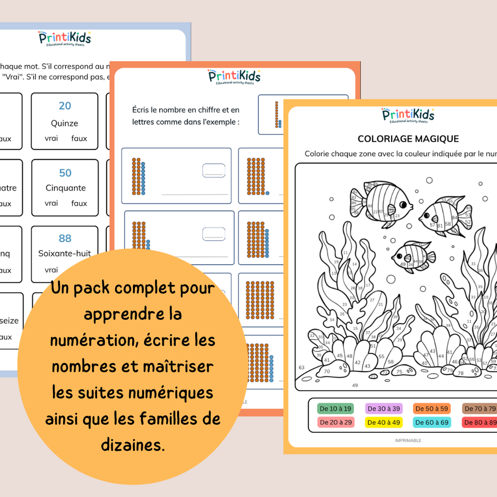 Pack nombres jusqu'à 100 – Numération, écriture en lettres et activités ludiques - CP