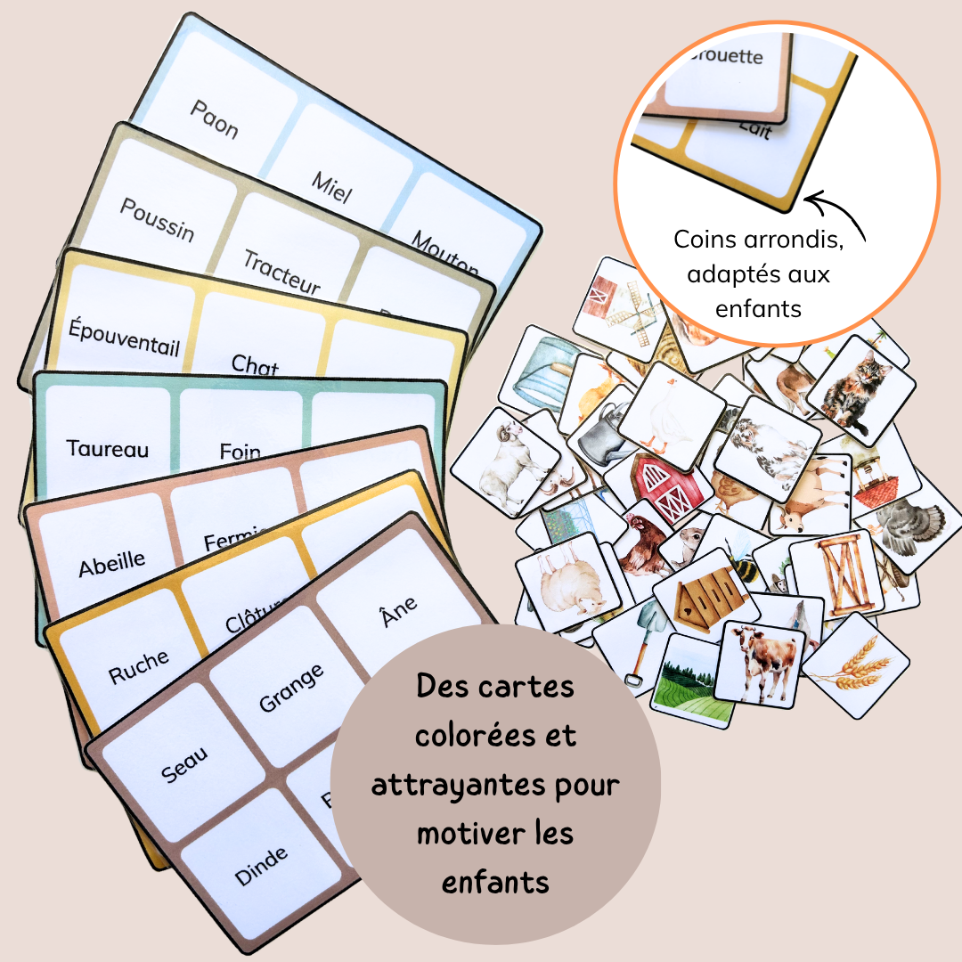 Loto de la ferme – Jeu de lecture et vocabulaire CP CE1