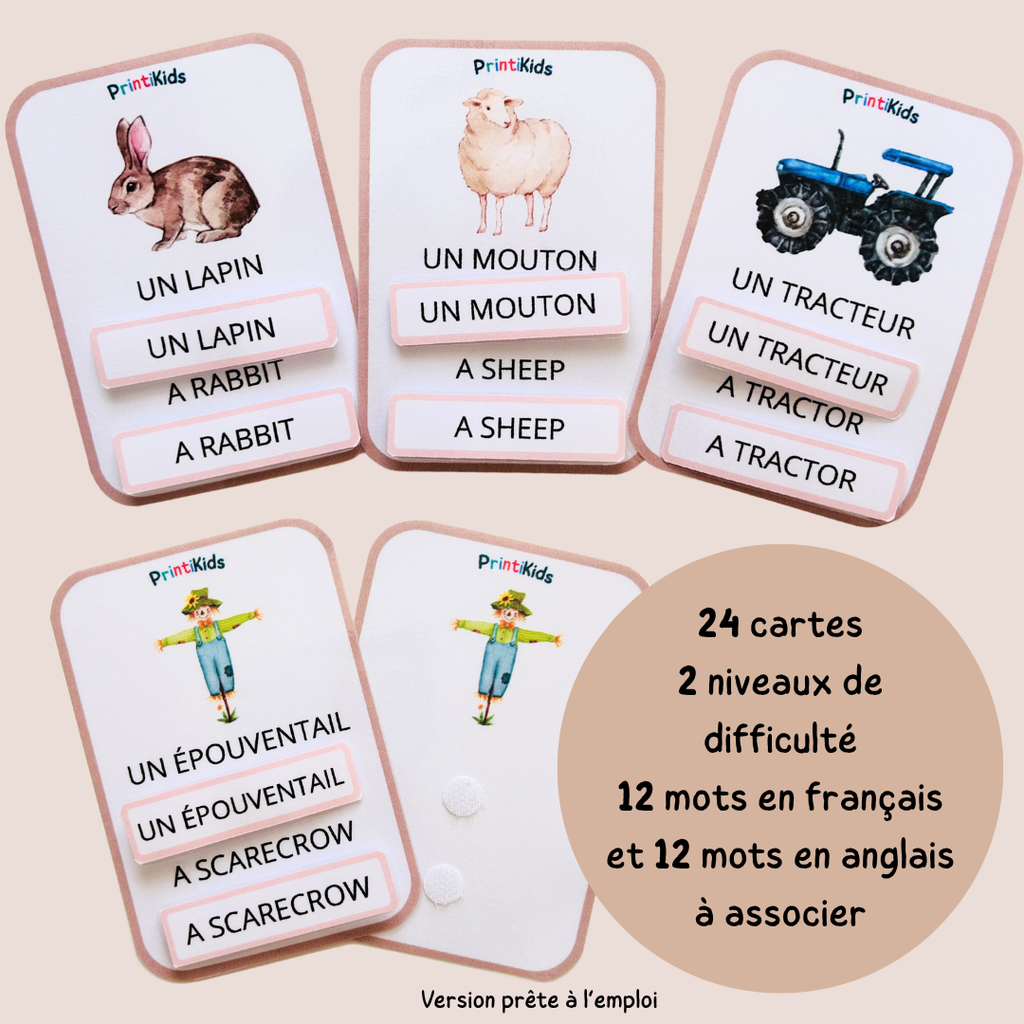 🇫🇷🇬🇧 Cartes de vocabulaire bilingues français anglais – La ferme – GS CP CE1