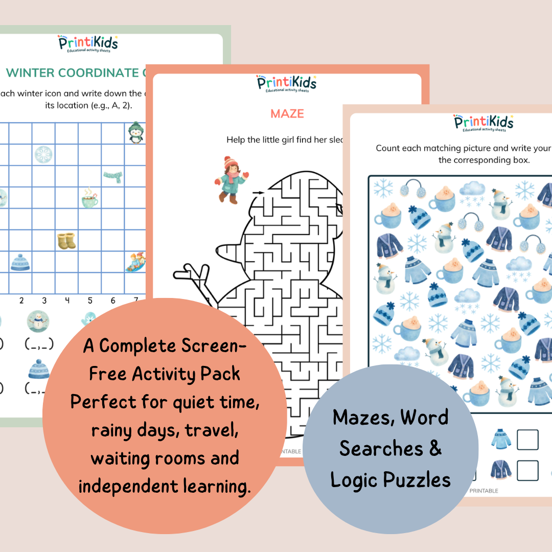 Complete Winter Activity Pack – 35 Printable Worksheets & Games – Grade 1–2