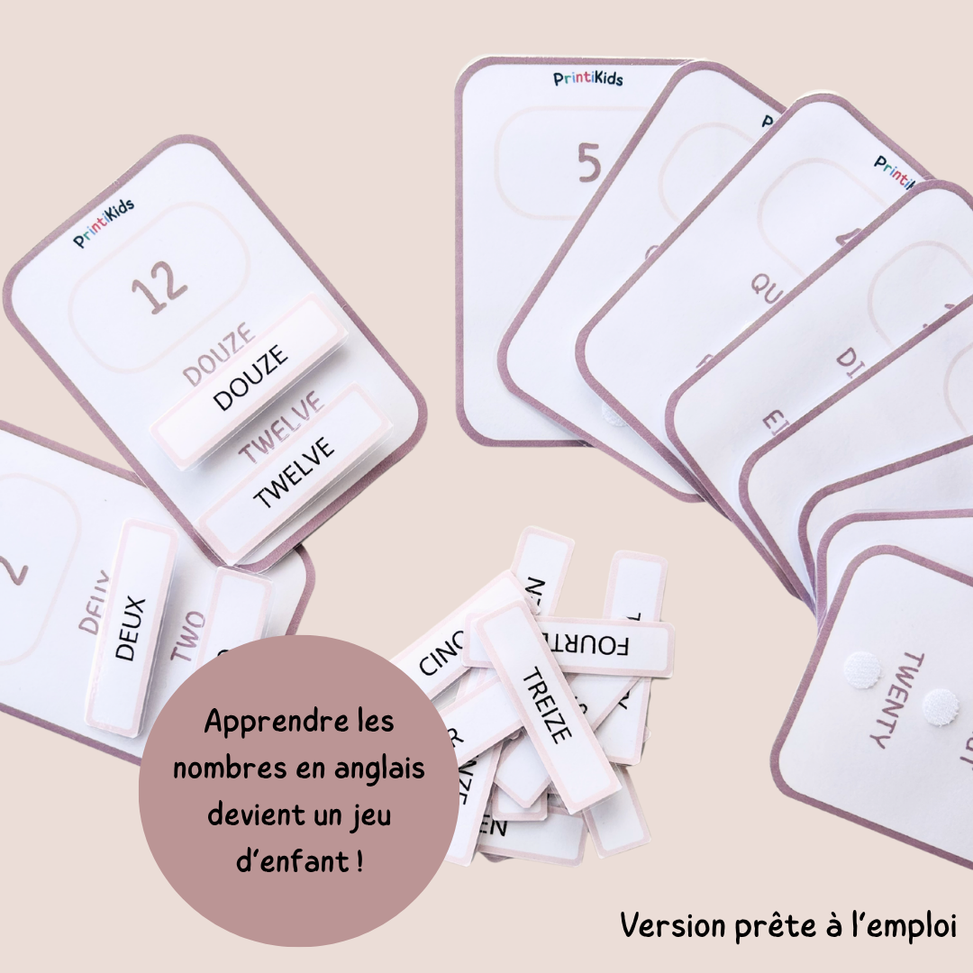 🇫🇷🇬🇧 Cartes nombres bilingues français anglais à manipuler (1 à 20) – CP CE1 CE2