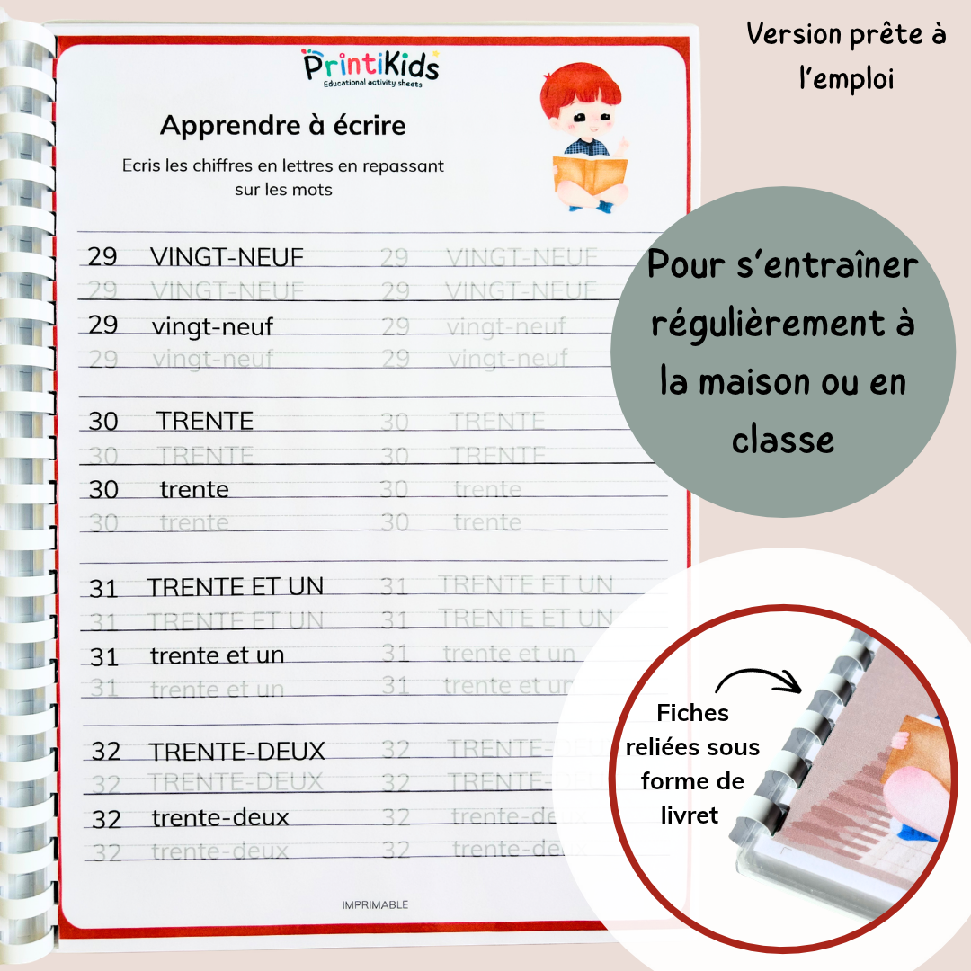 Fiche écriture - Nombres en lettres jusqu'à 100 CP CE1 CE2