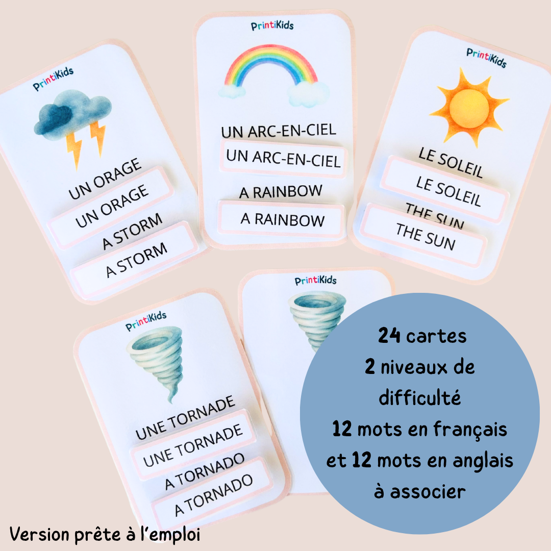 🇫🇷🇬🇧 Cartes météo bilingues français anglais – activité de manipulation - GS CP