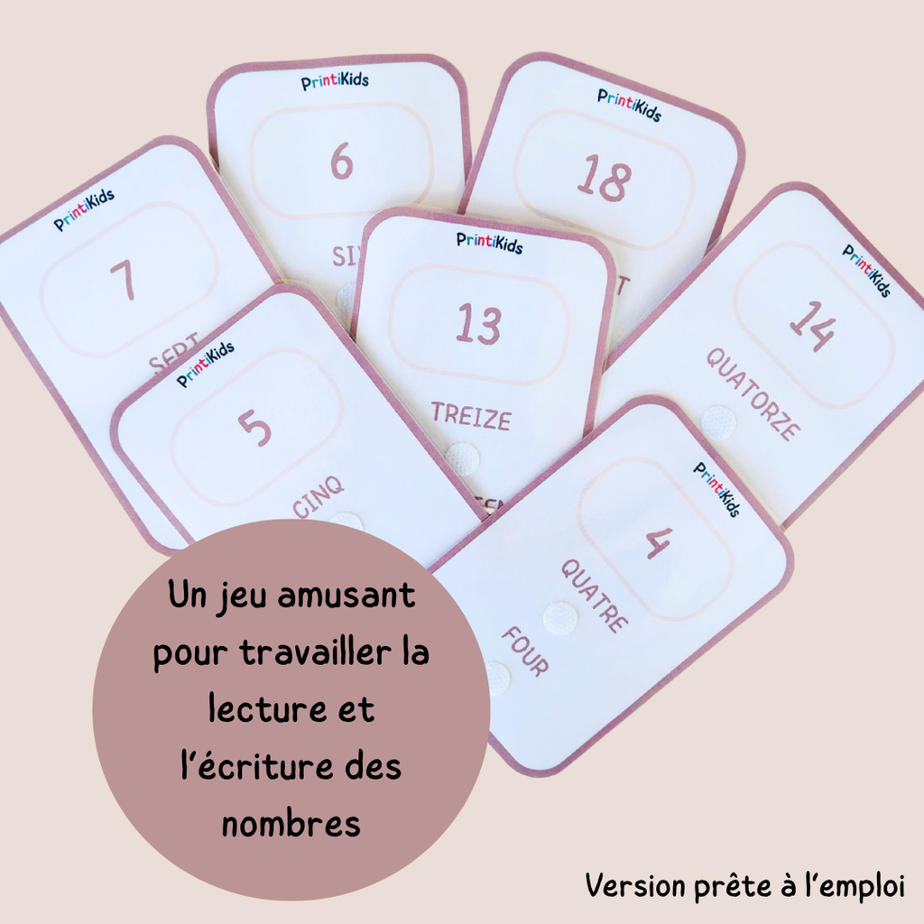 🇫🇷🇬🇧 Cartes nombres bilingues français anglais à manipuler (1 à 20) – CP CE1 CE2