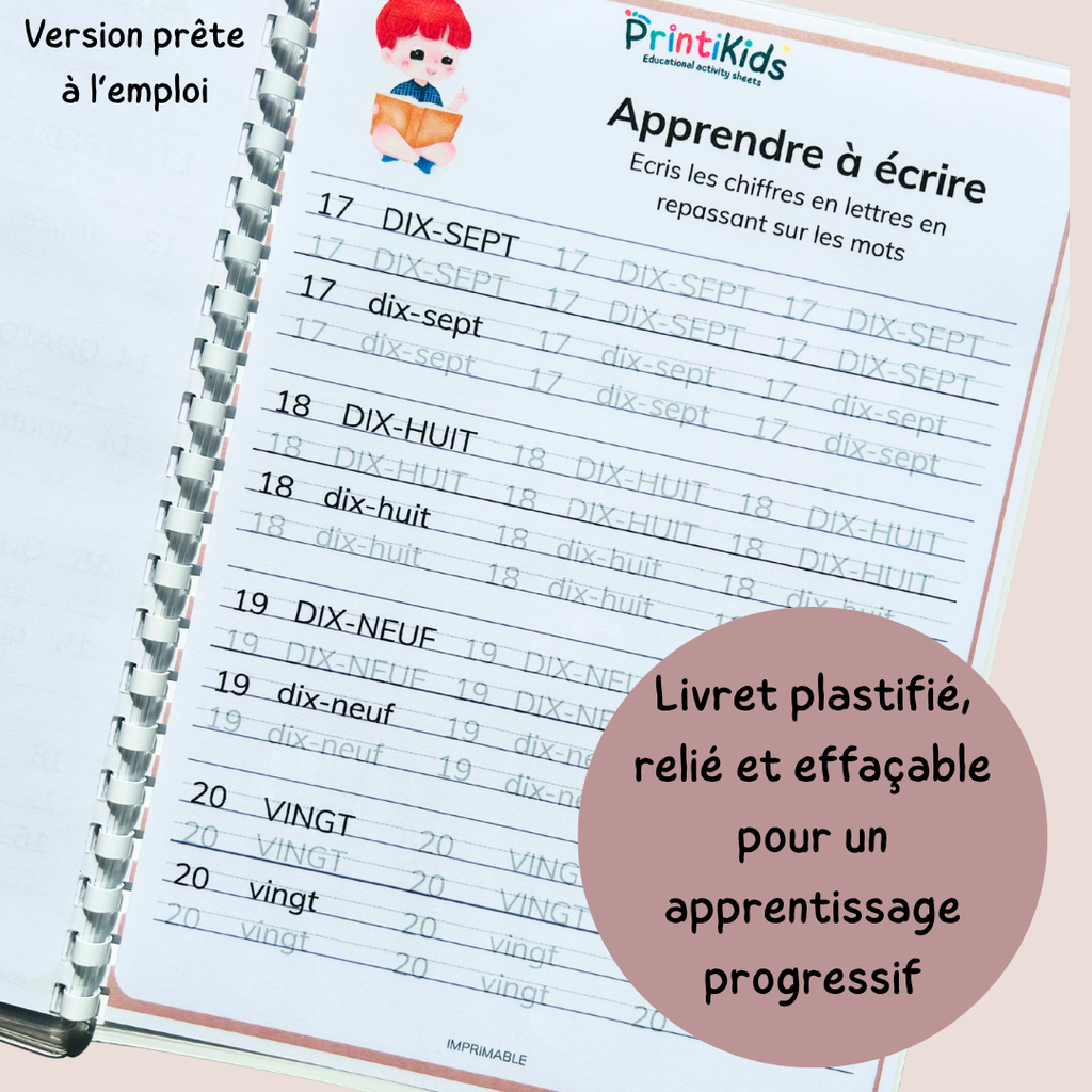 Fiches écriture - Nombres en lettres de 1 à 20 CP