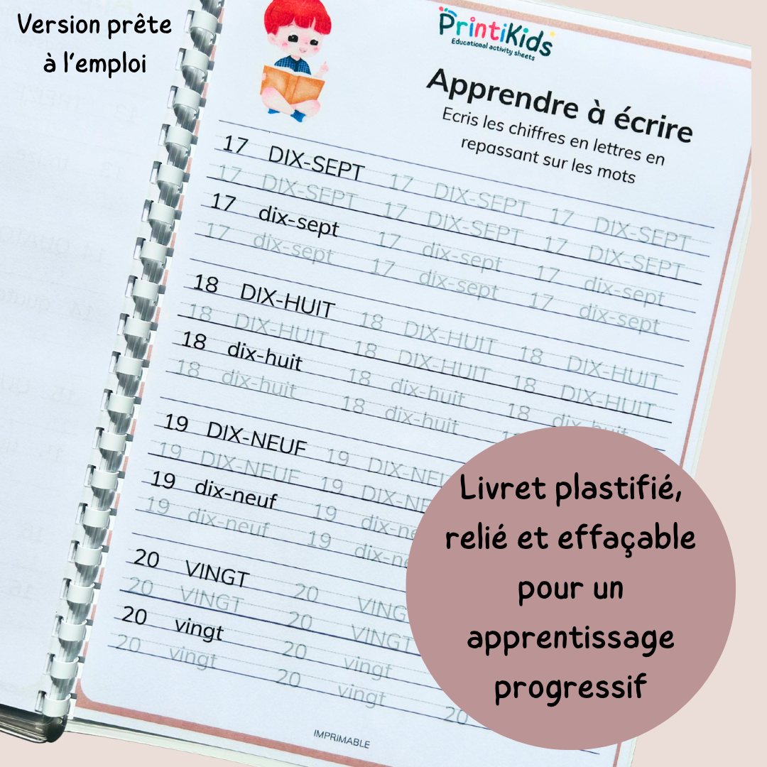 Fiches écriture - Nombres en lettres de 1 à 20 CP