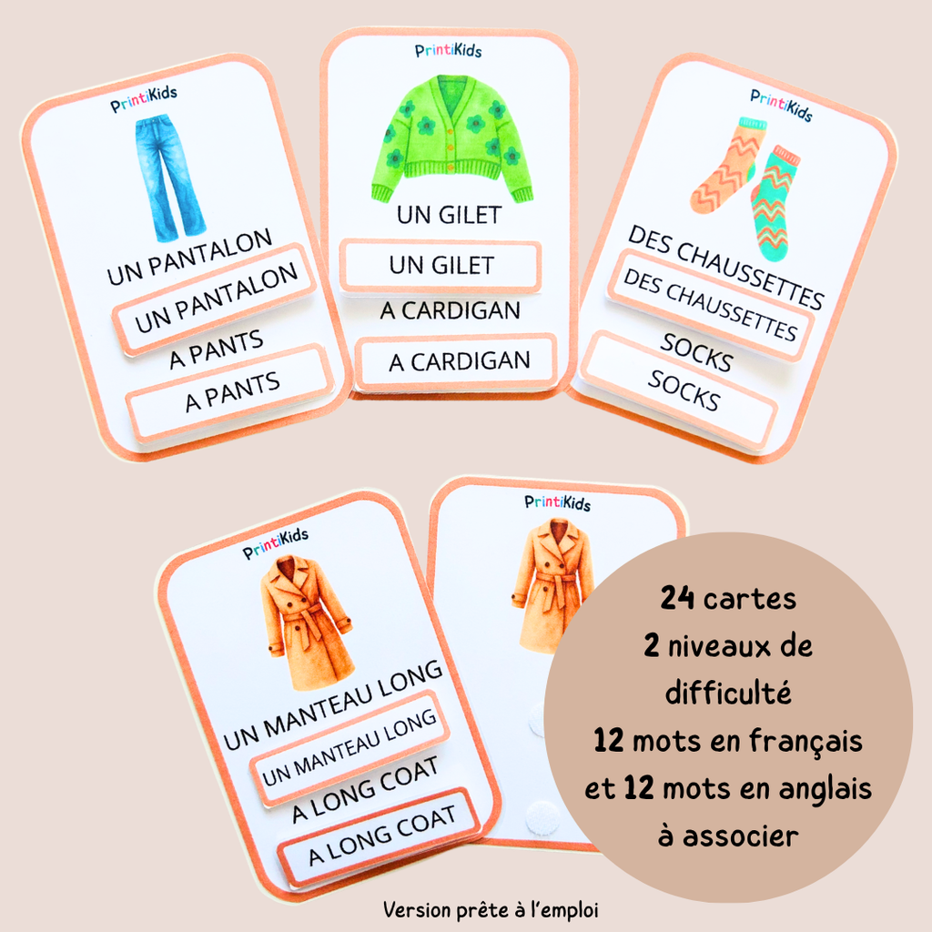 🇫🇷🇬🇧 Cartes de vocabulaire bilingues français anglais - Les vêtements d’automne – GS CP CE1