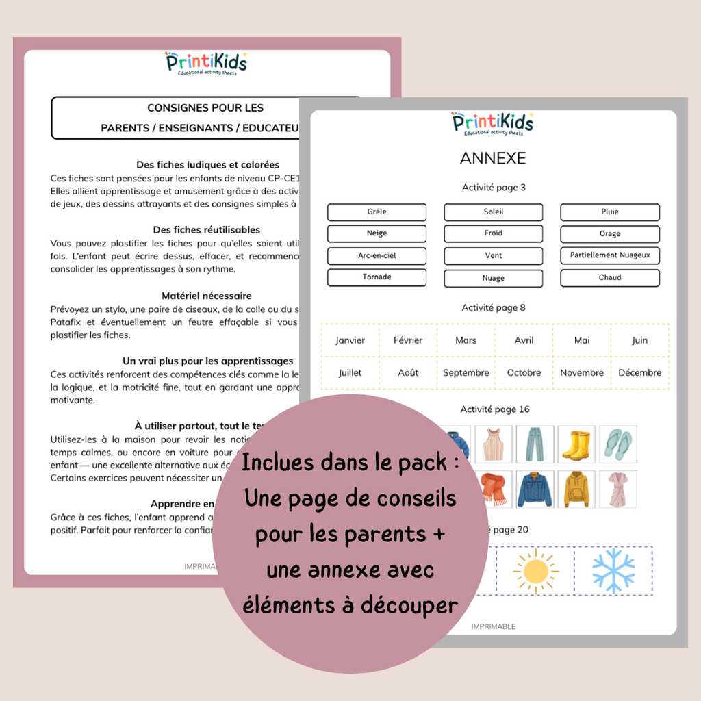 Pack d’activités les saisons – 20 fiches pédagogiques - CP CE1