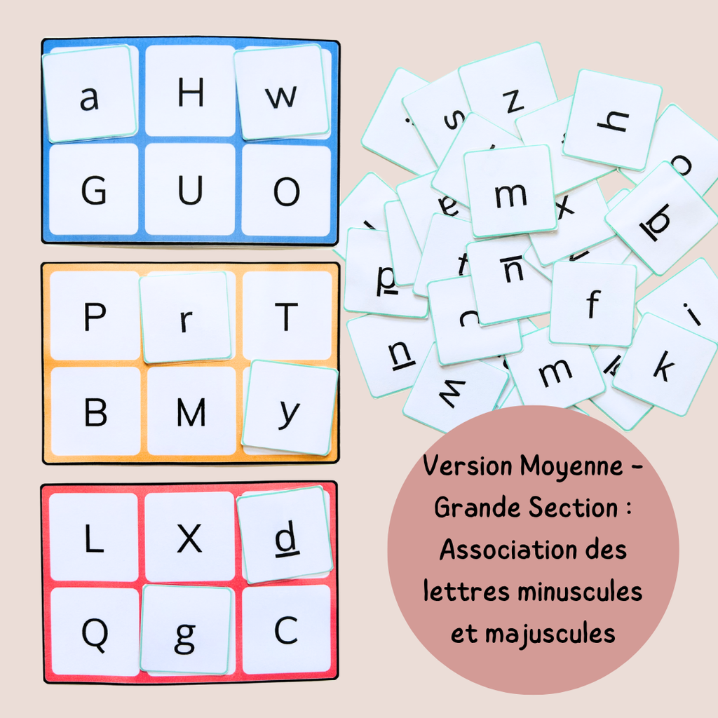 Loto des lettres à manipuler – Associer majuscules, minuscules et cursives – MS GS CP CE1