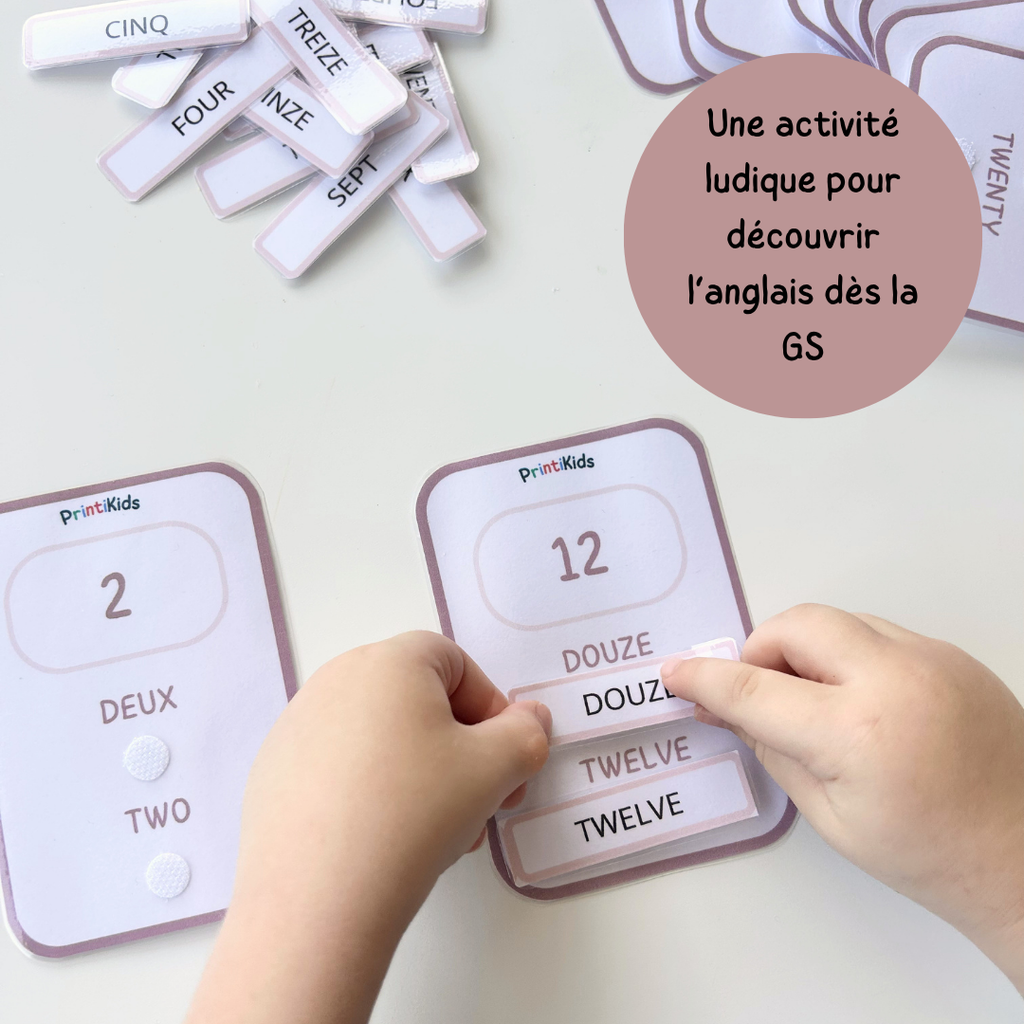 🇫🇷🇬🇧 Cartes nombres bilingues français anglais à manipuler (1 à 20) – CP CE1 CE2