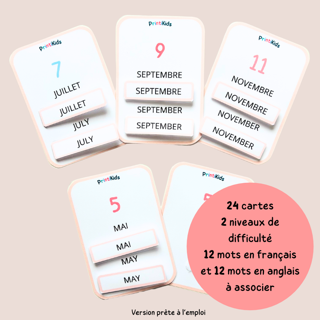🇫🇷🇬🇧 Les mois de l’année bilingues français anglais – jeu éducatif de manipulation - GS CP CE1