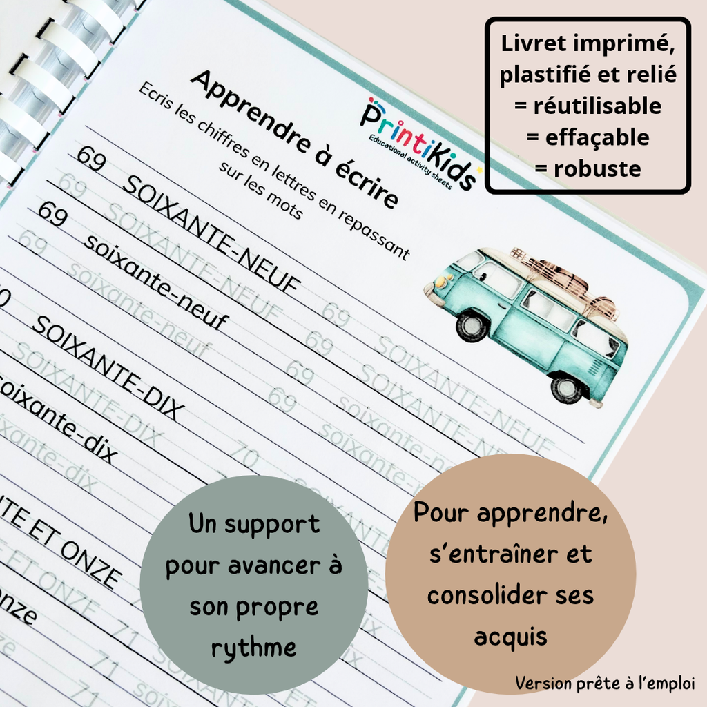 Fiche écriture - Nombres en lettres jusqu'à 100 CP CE1 CE2