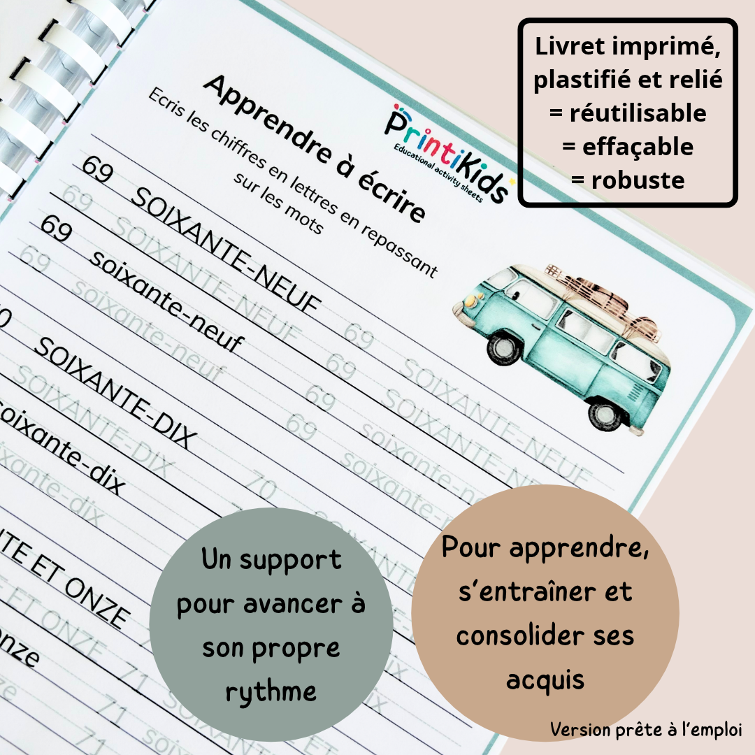Fiche écriture - Nombres en lettres jusqu'à 100 CP CE1 CE2