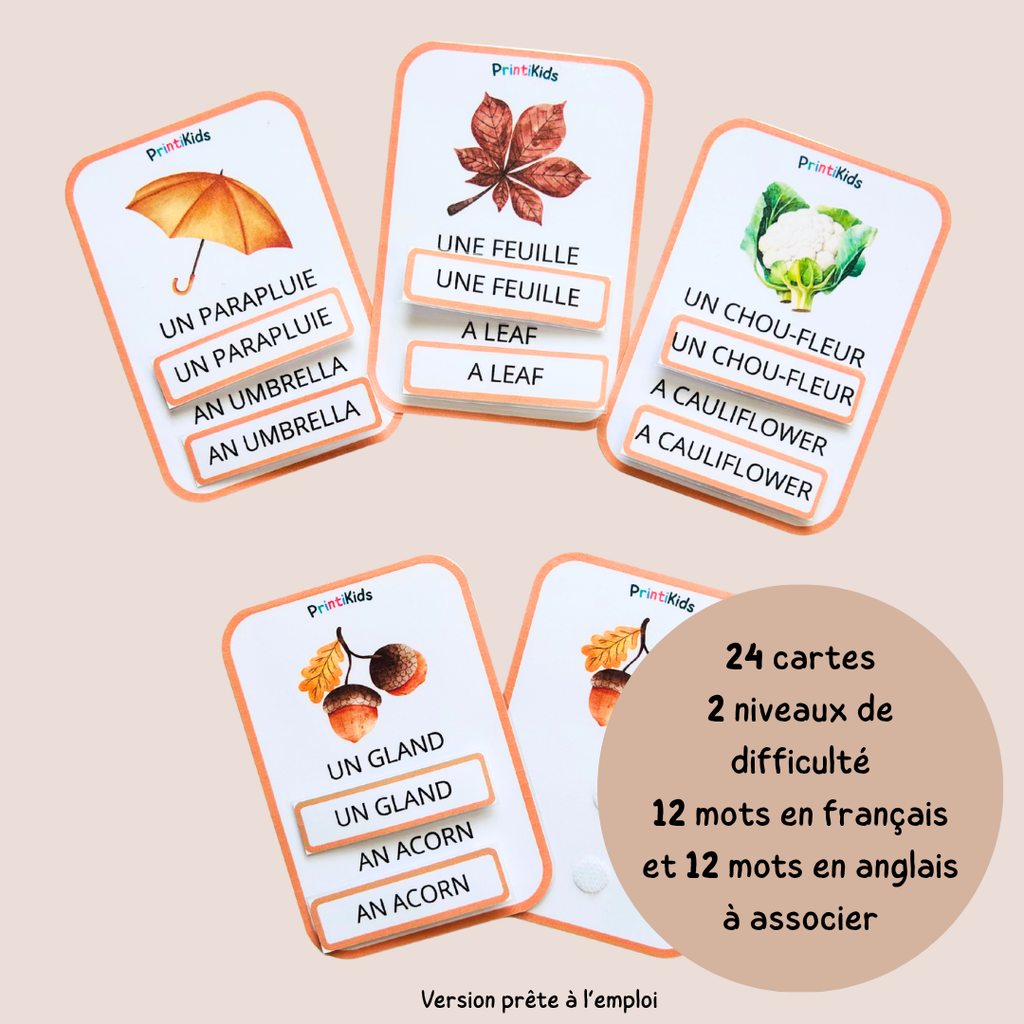 🇫🇷🇬🇧 Cartes de vocabulaire bilingues français anglais – Automne – GS CP CE1