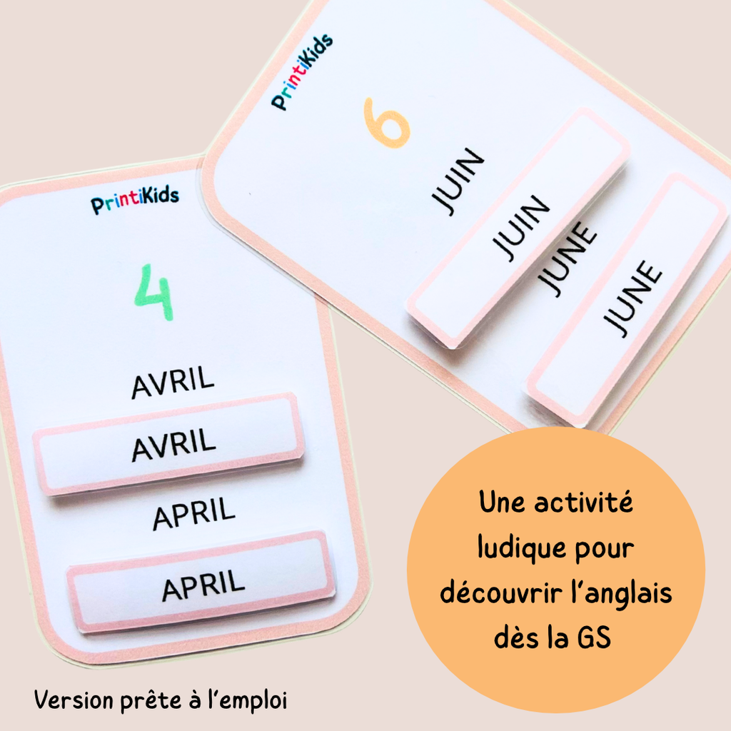 🇫🇷🇬🇧 Les mois de l’année bilingues français anglais – jeu éducatif de manipulation - GS CP CE1