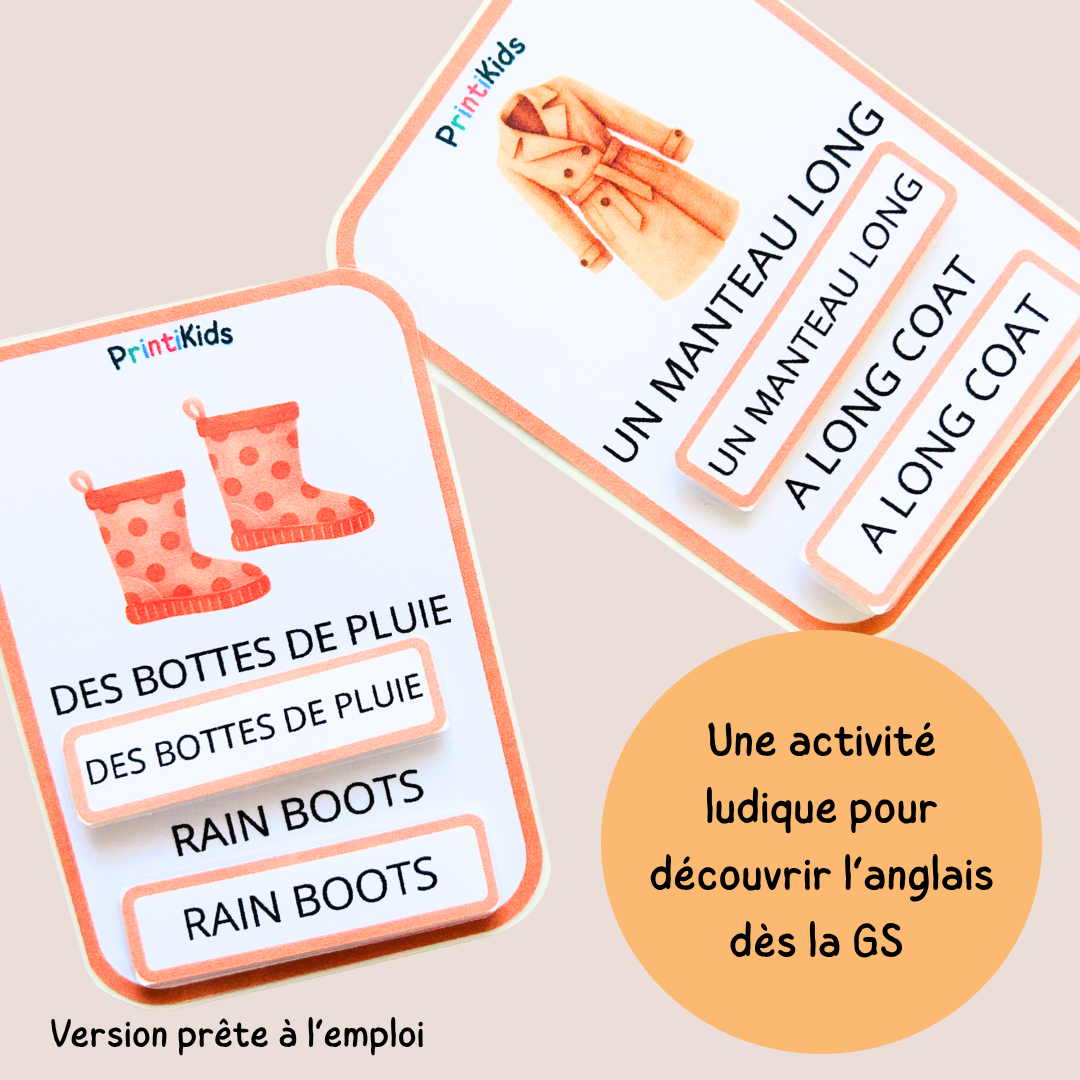 🇫🇷🇬🇧 Cartes de vocabulaire bilingues français anglais - Les vêtements d’automne – GS CP CE1