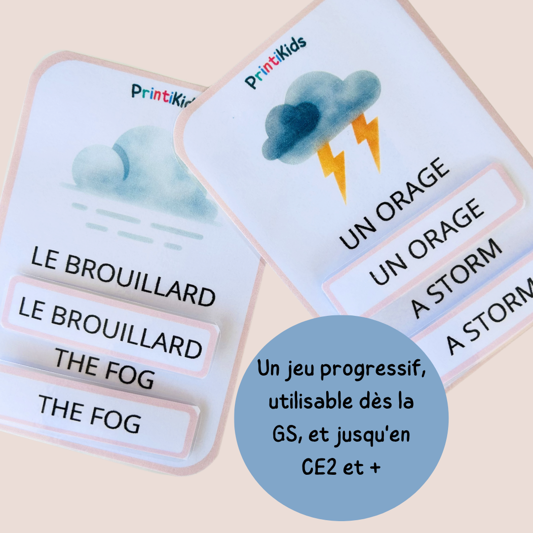 🇫🇷🇬🇧 Cartes météo bilingues français anglais – activité de manipulation - GS CP