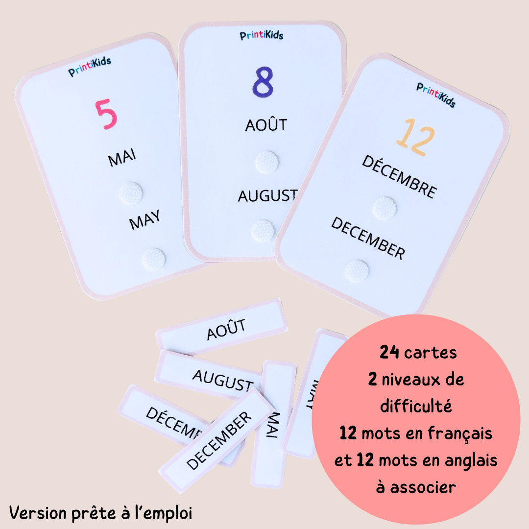 🇫🇷🇬🇧 Les mois de l’année bilingues français anglais – jeu éducatif de manipulation - GS CP CE1