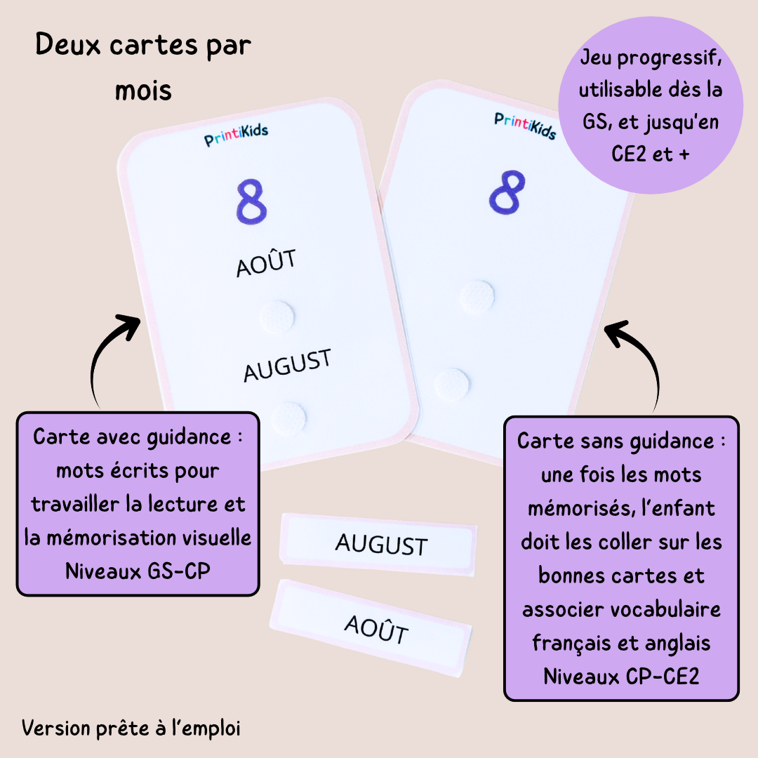 🇫🇷🇬🇧 Les mois de l’année bilingues français anglais – jeu éducatif de manipulation - GS CP CE1