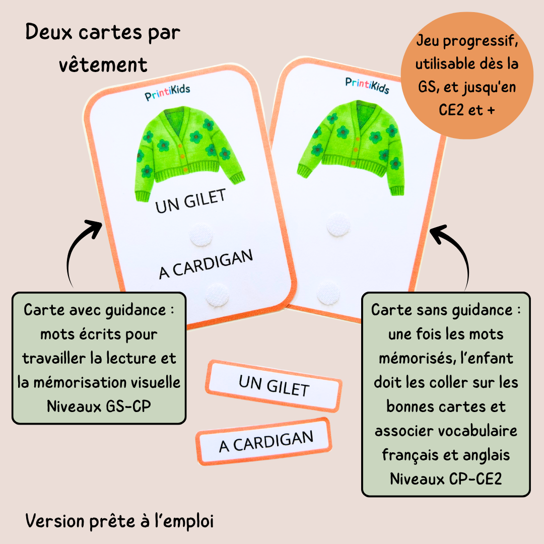 🇫🇷🇬🇧 Cartes de vocabulaire bilingues français anglais - Les vêtements d’automne – GS CP CE1