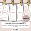 🇫🇷🇬🇧 Cartes nombres bilingues français anglais à manipuler (1 à 20) – CP CE1 CE2