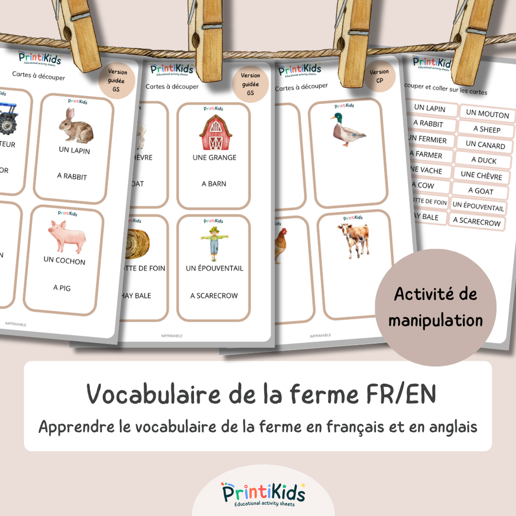🇫🇷🇬🇧 Cartes de vocabulaire bilingues français anglais – La ferme – GS CP CE1