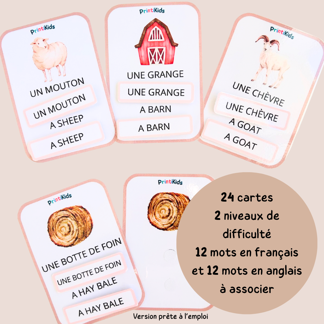 🇫🇷🇬🇧 Cartes de vocabulaire bilingues français anglais – La ferme – GS CP CE1