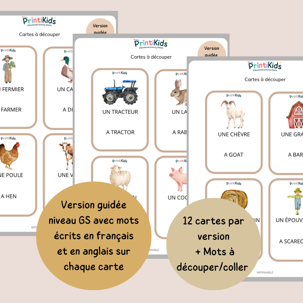 🇫🇷🇬🇧 Cartes de vocabulaire bilingues français anglais – La ferme – GS CP CE1
