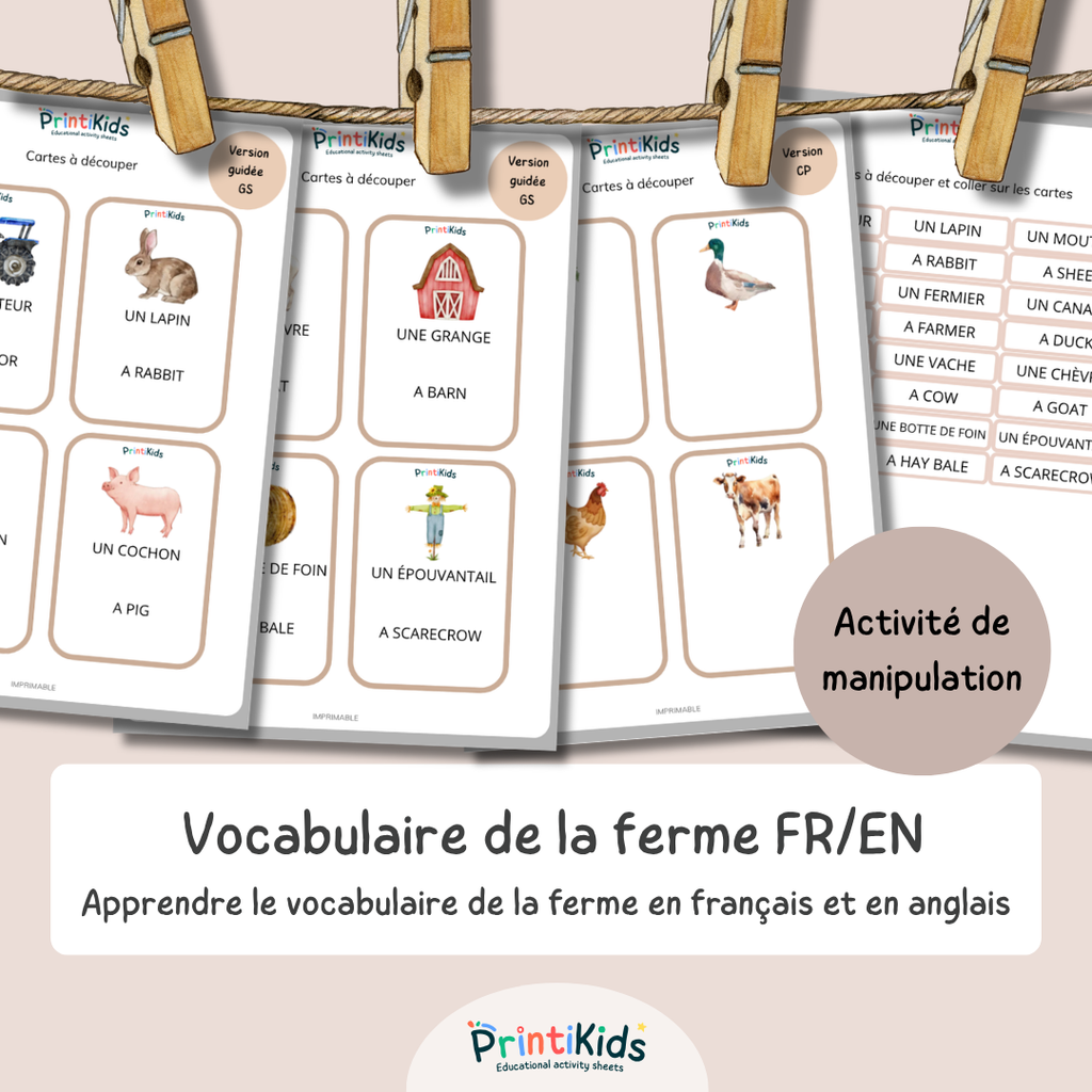 🇫🇷🇬🇧 Cartes de vocabulaire bilingues français anglais – La ferme – GS CP CE1