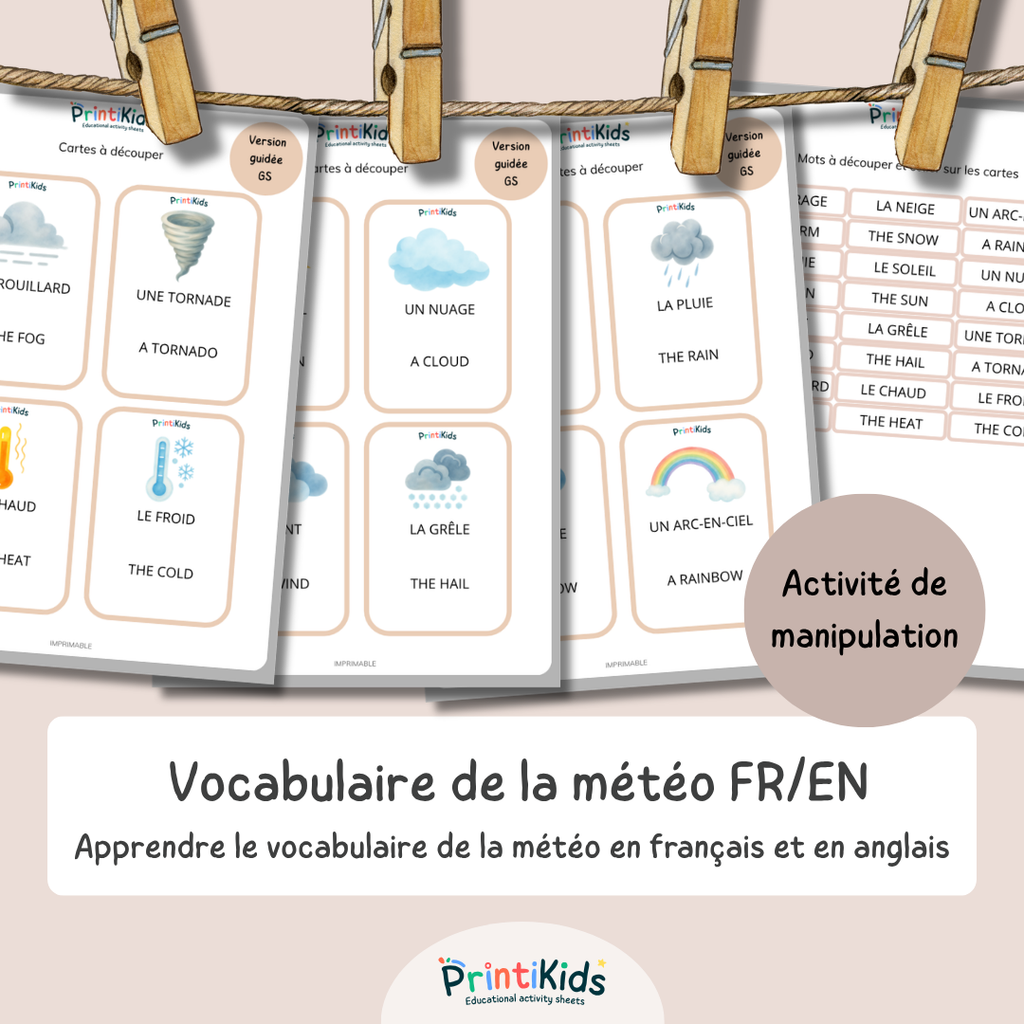 🇫🇷🇬🇧 Cartes météo bilingues français anglais – activité de manipulation - GS CP