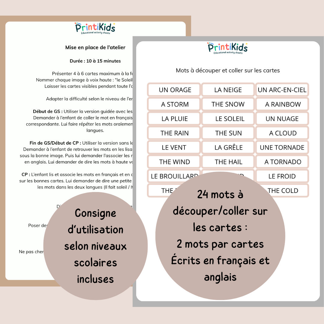 🇫🇷🇬🇧 Cartes météo bilingues français anglais – activité de manipulation - GS CP