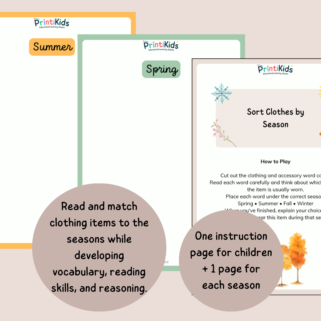 Seasonal Clothing Sort – Reading & Vocabulary Activity – Kindergarten & Grade 1