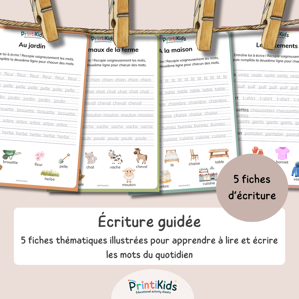 Fiche écriture guidée - mots du quotidien CP