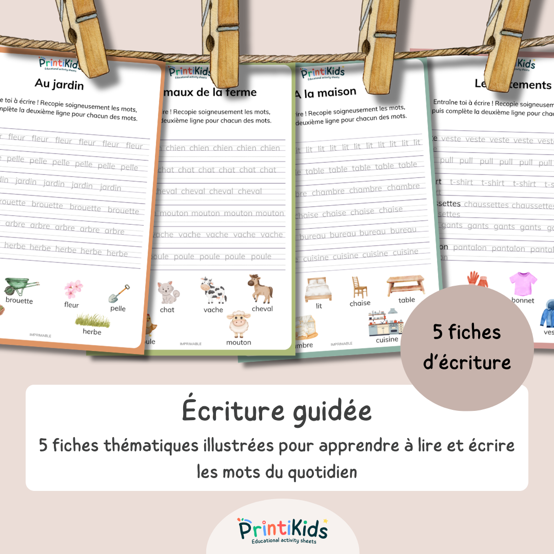 Fiche écriture guidée - mots du quotidien CP