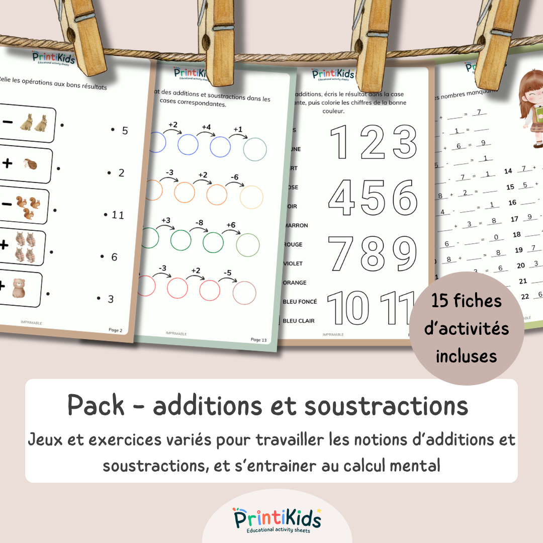 Pack d’activités additions et soustractions – Fiches de maths ludiques - CP CE1 CE2