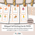 🇫🇷🇬🇧 Bilingual Clothing Flashcards for Kids –Fall vocabulary - Grade 1–2